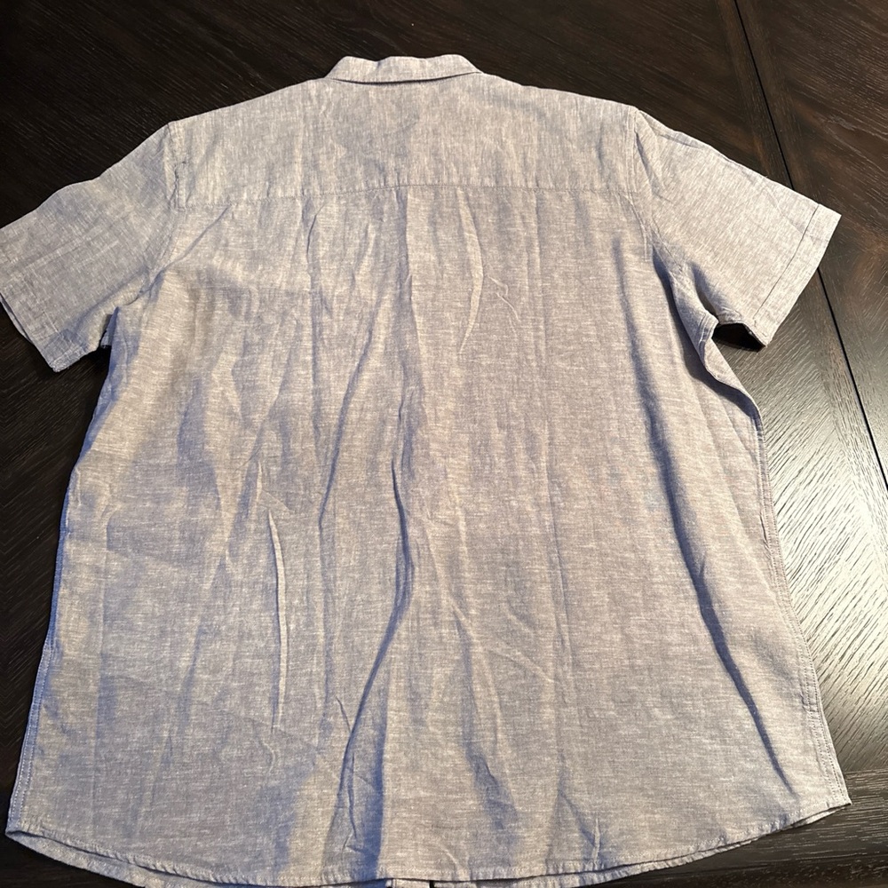 Men's Linen Blend Gray Button-Up Short Sleeve Shirt NWT - Picture 2 of 6